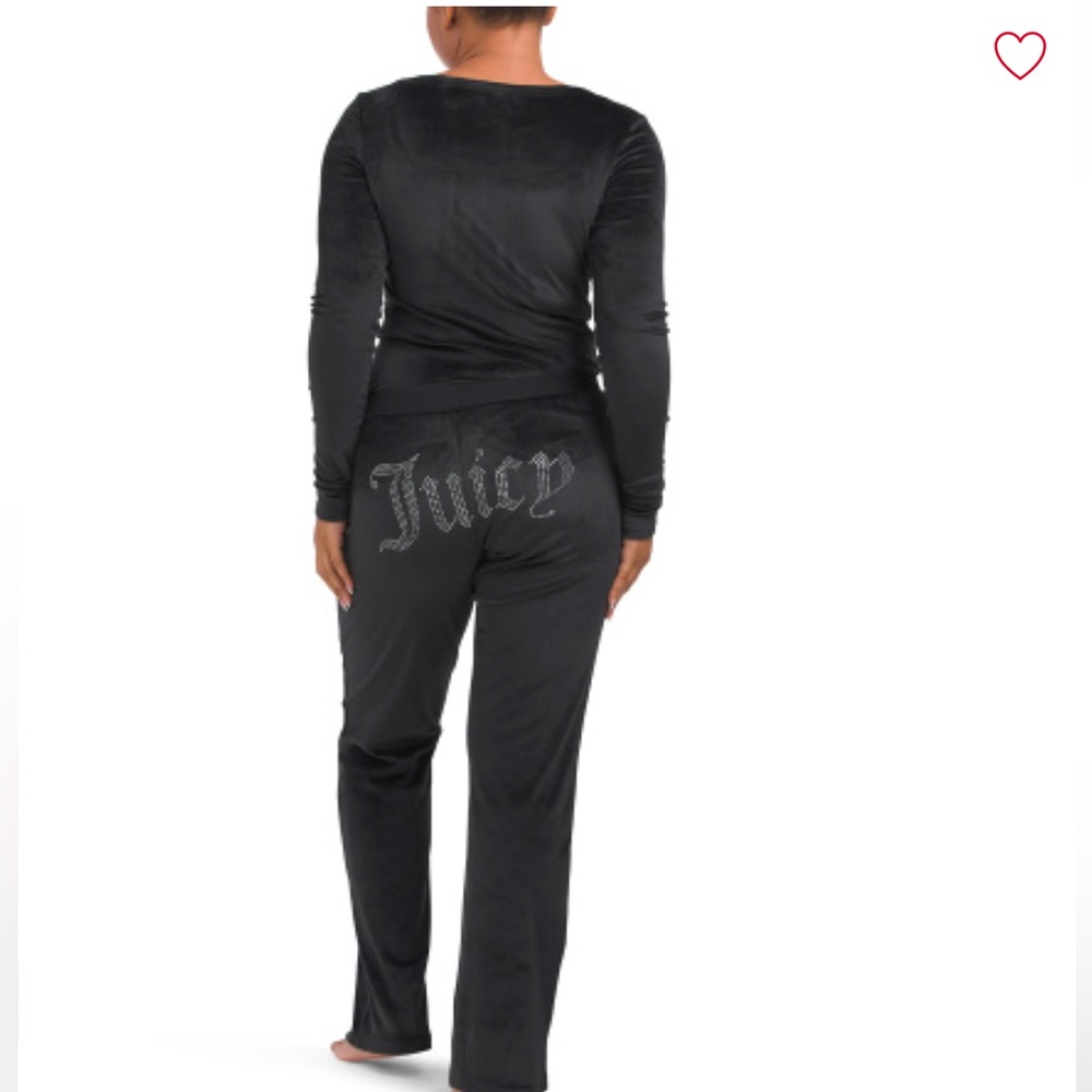 NWT JUICY COUTURE Velour Fitted Top And Wide Leg Pants Lounge Set in Royal Navy - Picture 2 of 6